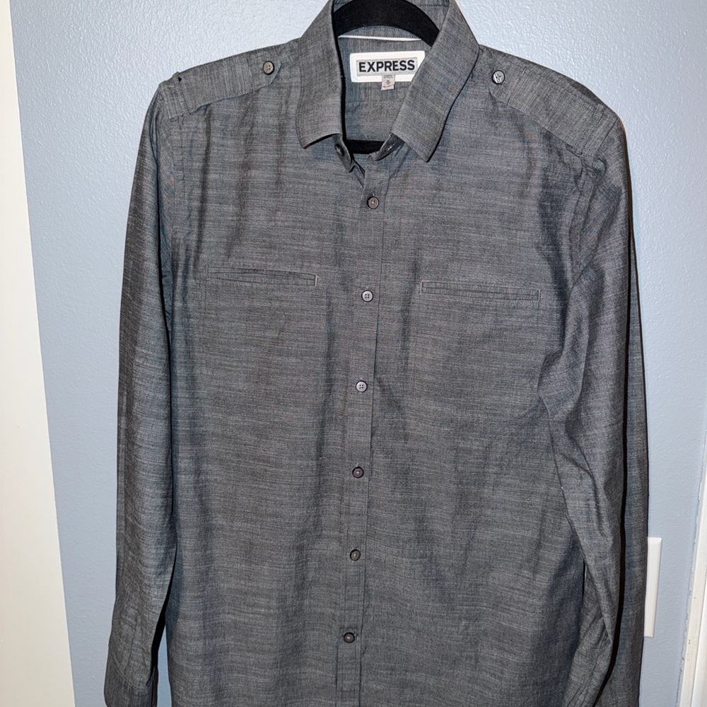 Express Men's Charcoal Button-Down Shirt